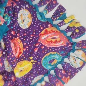Extra Large Donut print on Purple  Fleece, No Sew , Reversible  Blanket 56x100